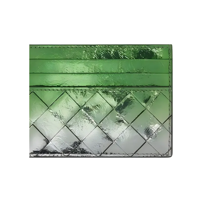 Bottega Veneta Intrecciato Goatskin Card Holder Women's Silver & Fresh Mint-4