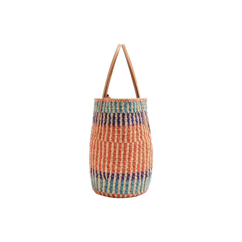 Valentino GARAVANI Raffia Tote Bag, Shopping Bag, Handbag Women's Orange & Multicolor-2