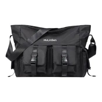 Mulinsen Polyester With Oxford Messenger Bag, Shoulder Bag, Crossbody Bag Unisex Black