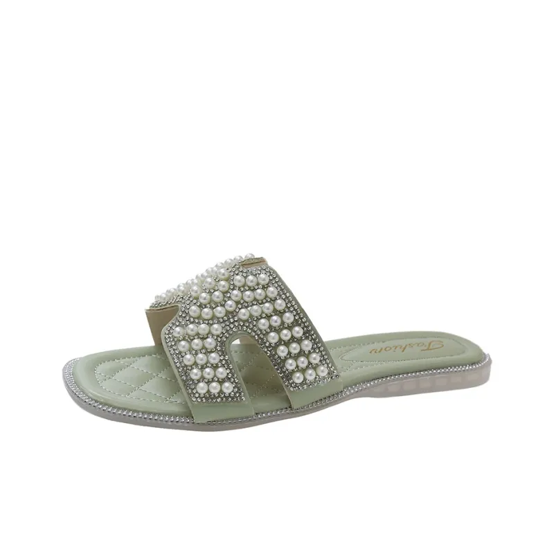WUJI Rubber Sole Rhinestone Slip Resistant Abrasion Resistant Slide Slippers Women's-3
