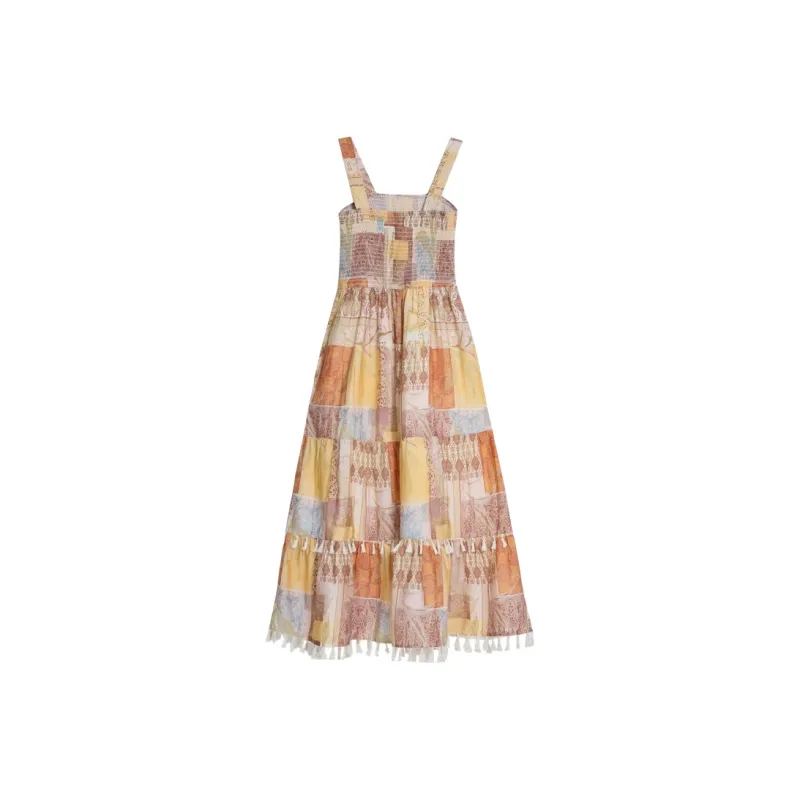 ZXZA Sleeveless Dresses Women's Ethnic Yellow-1