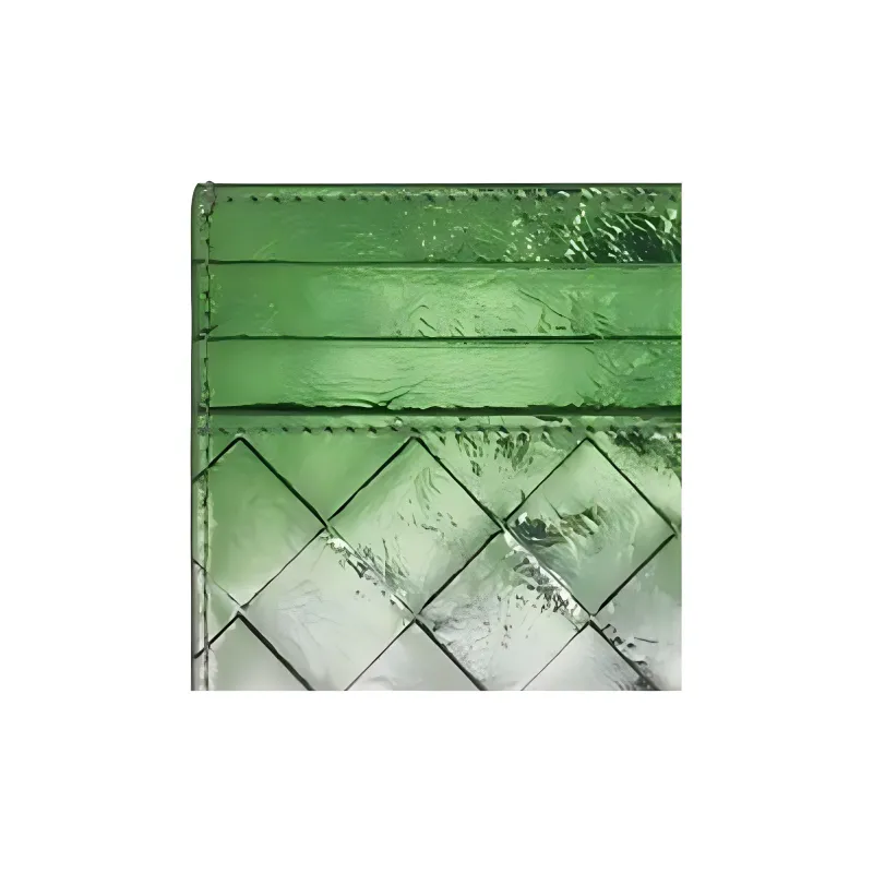 Bottega Veneta Intrecciato Goatskin Card Holder Women's Silver & Fresh Mint-3
