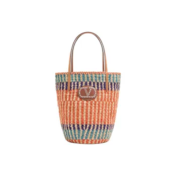 Valentino GARAVANI Raffia Tote Bag, Shopping Bag, Handbag Women's Orange & Multicolor