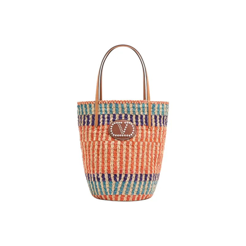 Valentino GARAVANI Raffia Tote Bag, Shopping Bag, Handbag Women's Orange & Multicolor-0