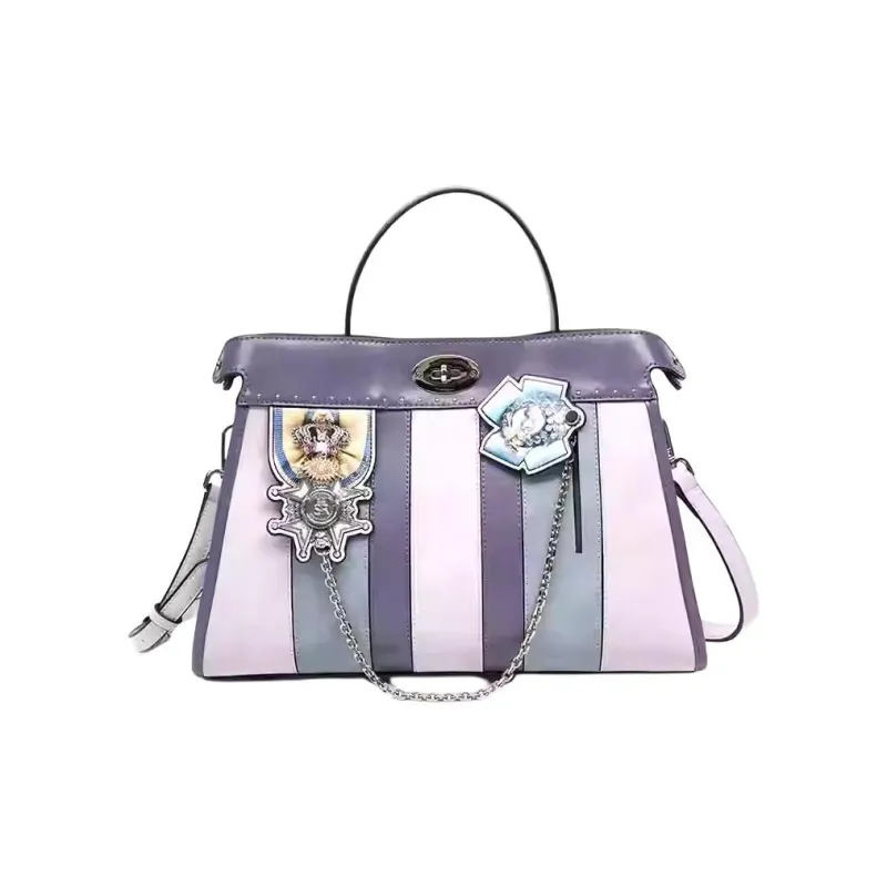 Anthracene Cowhide Patchwork Canvas Shoulder Bag, Crossbody Bag, Handbag Women's Multicolor-1