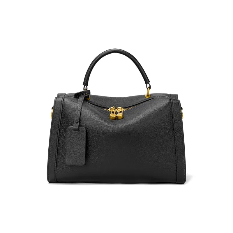 ROBERTA DI CAMERINO Cow Leather Shoulder Bag, Crossbody Bag, Handbag Women's Classic Black/Elephant Gray-0