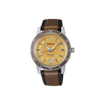 SEIKO Presage Navigation Automatic Mechanical Movement Cow Leather Strap Watch 46.2mm Men's Watches Yellow Watch Dial