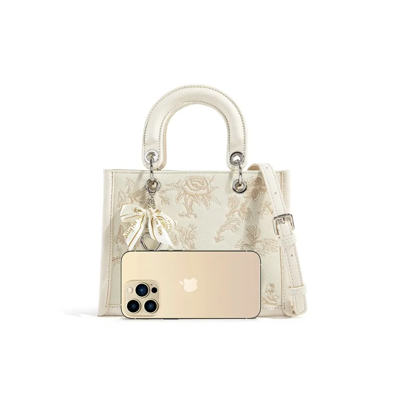 CentarlKatty PU Handbag Regular Women's Embroidery White & Gold-1