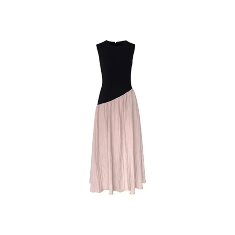 SNZX Sleeveless Dresses Women's Black Pink Color Block Dress-0