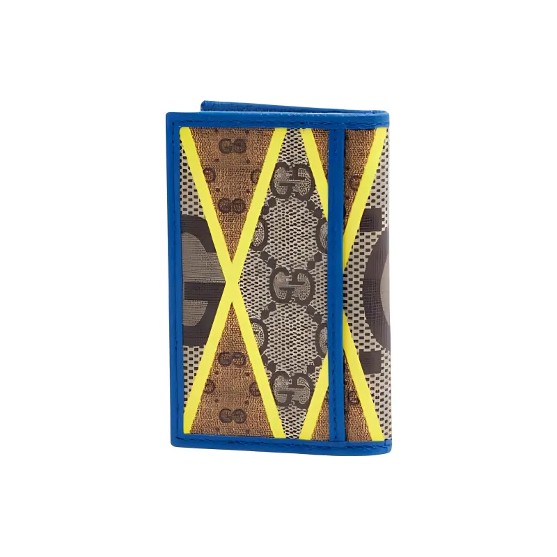 GUCCI Canvas With Leather Card Holder Men's Blue/Yellow-1