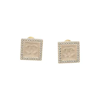 CHANEL Gold Plated, Rhinestone, Rhinestone Stud Earrings Unisex Gold