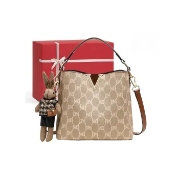 CNNCOO Synthetic Leather Bucket Bag, Shoulder Bag, Crossbody Bag, Handbag Regular Women's Khaki