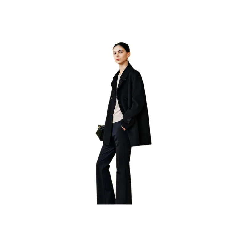 INSUN Coats Women's Black, Sheep Wool+Cashmere-1