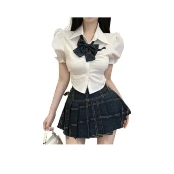 FLIM Uniforms Women's White Short Sleeved Top+Plaid Skirt