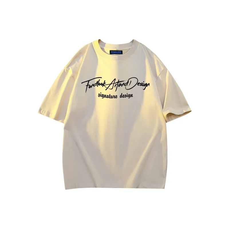 FONDLOOK T Shirts Unisex Light Beige Apricot-0