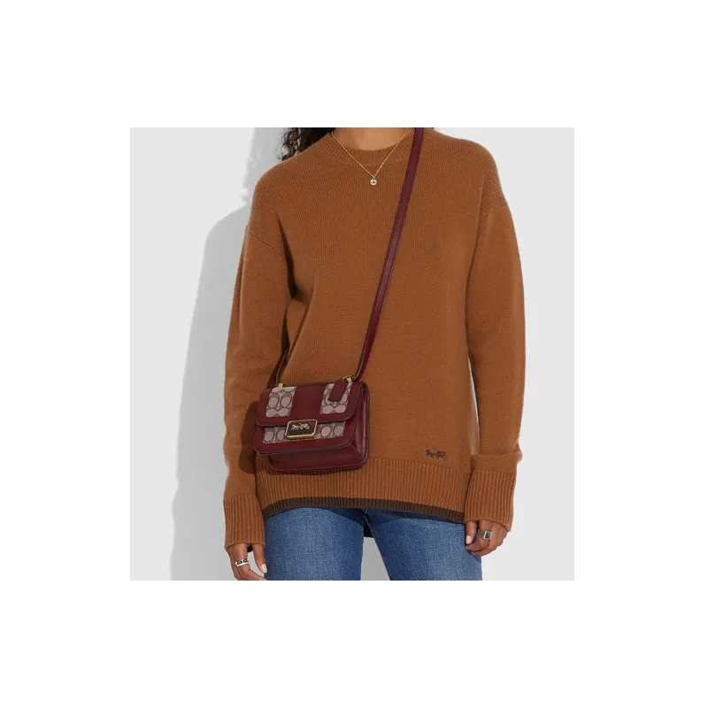 COACH Alie Fabric With Snake Skin Detail Messenger Bag, Crossbody Bag, Shoulder Bag Women's Ox Blood-5