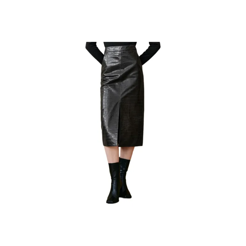 INSUN Leather Long Skirt Women's-0