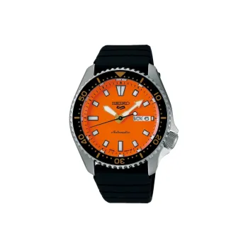 SEIKO Size 5 Sports Automatic Mechanical Movement Silicone Strap Watch 46mm Men's Watches Orange Watch Dial