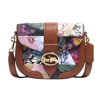 COACH X Kaffe Fassett Georgie Leather Zhi Sheng Shoulder Bag Saddle Bag Crossbody Bag Small Size Women's Brown