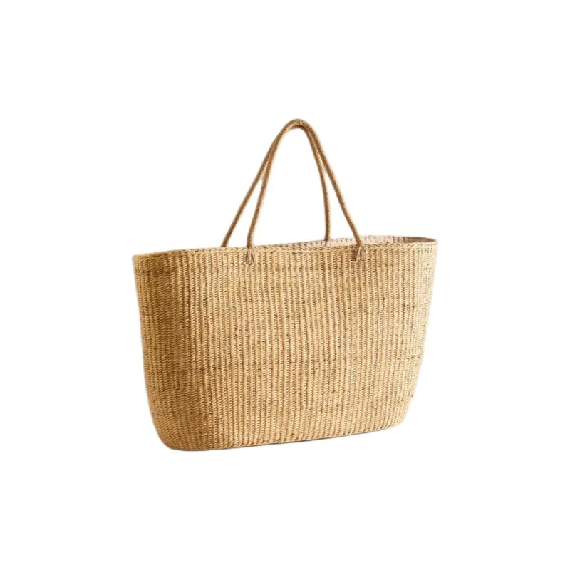 ZARA Straw Woven Handbag Tubas Women's Light Beige-1