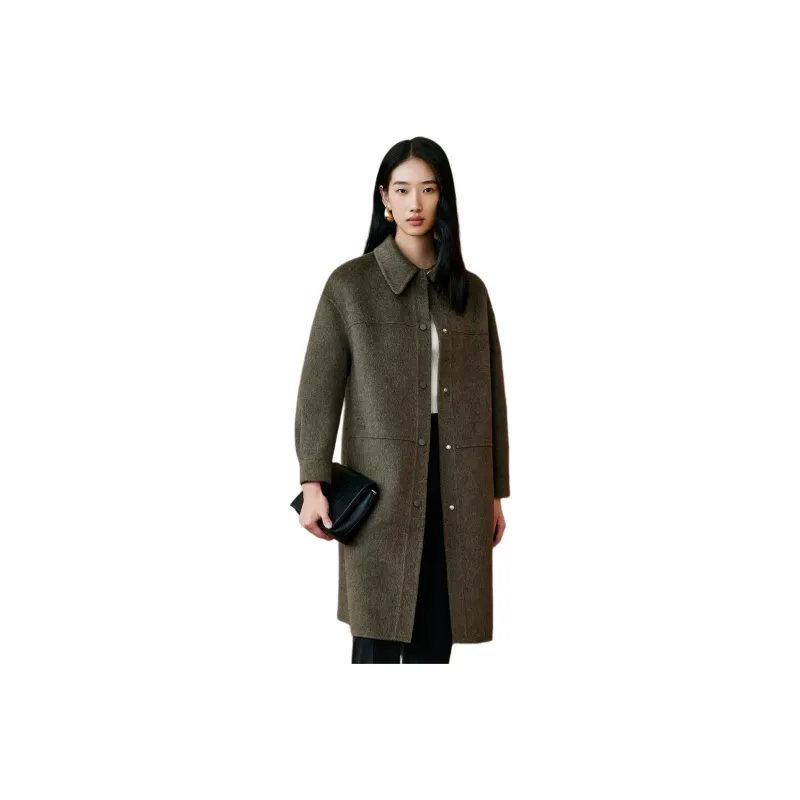 INSUN Coats Women's Olive Green, Sheep Wool+Alpaca-1