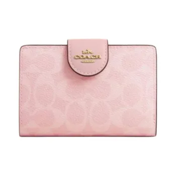 COACH Corner Zip Coated Canvas Wallet Medium Size Women's Pink