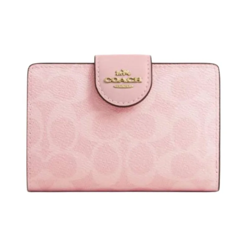 COACH Corner Zip Coated Canvas Wallet Medium Size Women's Pink-0