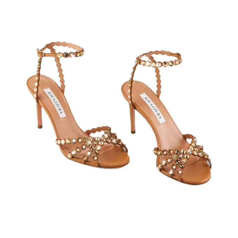AQUAZZURA Tequila One Strap Sandals 8.5cm Women's Brown-3