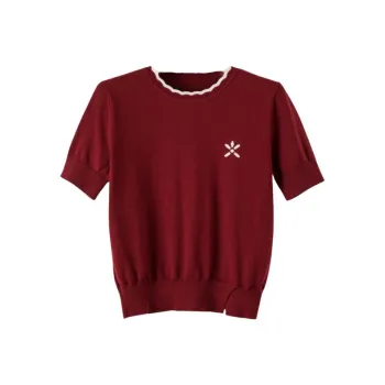 Late White Knitted Fabric Short Sleeved Women's Red