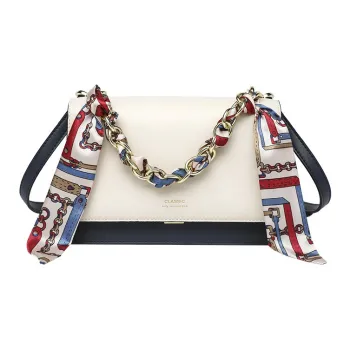 PESASRIE Top Grain Cow Leather Small Square Bag, Crossbody, One Shoulder Handbag Women's Beige White & Blue