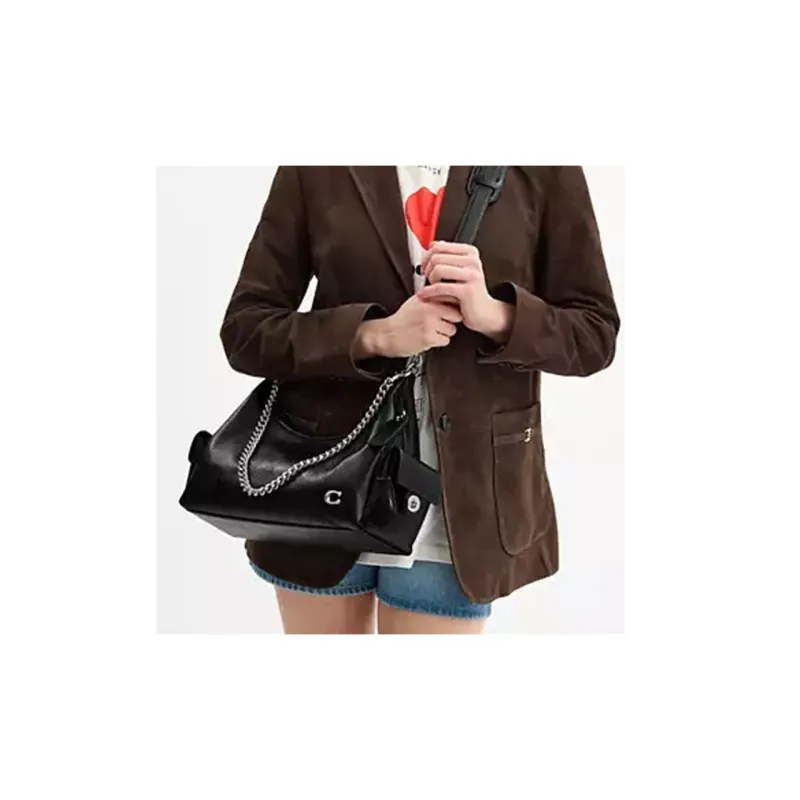COACH PocketJuliet Leather Biker Bag, Shoulder Bag Large Size Women's Black-5
