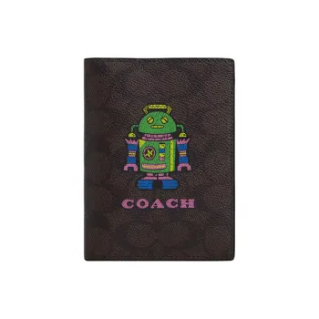 COACH Coated Canvas Passport Holder Mini Women's Walnut