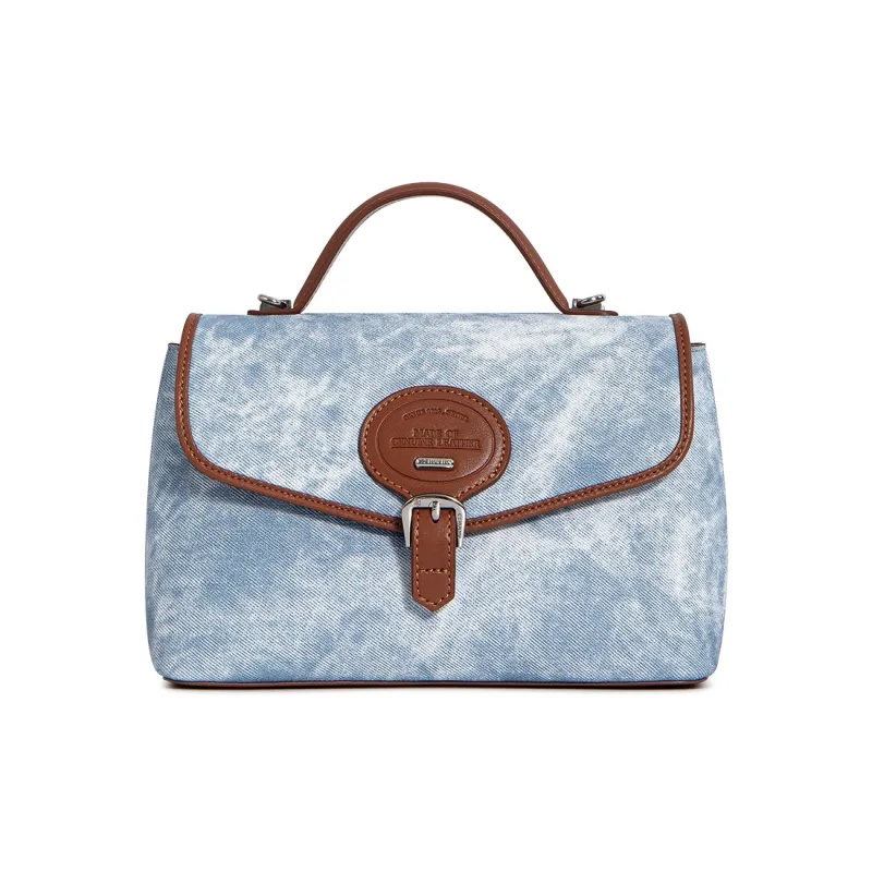 Cthulhu Cow Leather Tie Dye Small Square Bag Shoulder Bag, Crossbody Bag, Handbag Trumpets Women's Blue Brown-1
