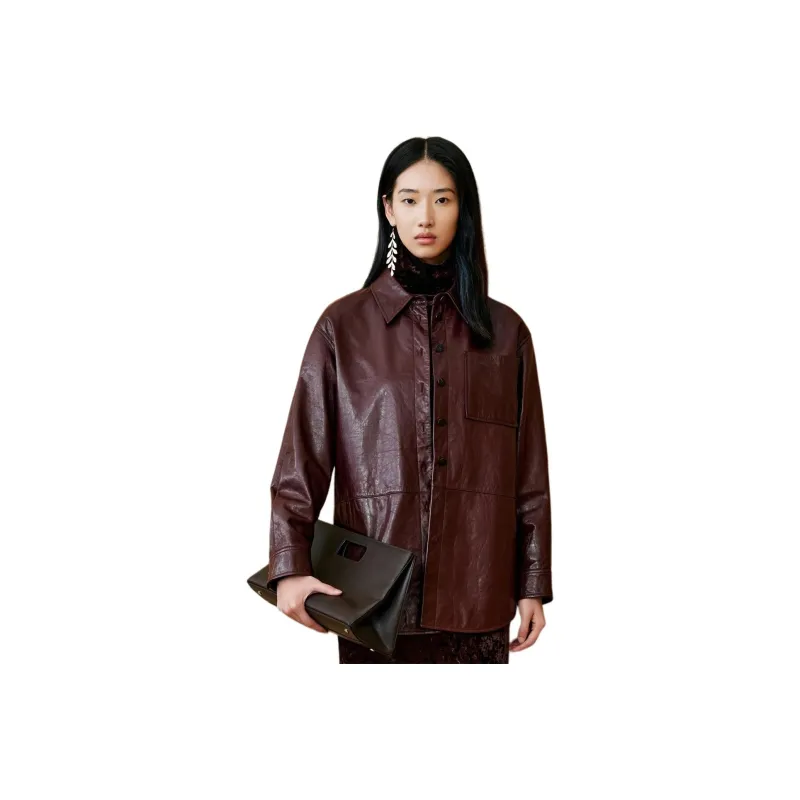 INSUN Leather Jackets Women's Burgundy-0
