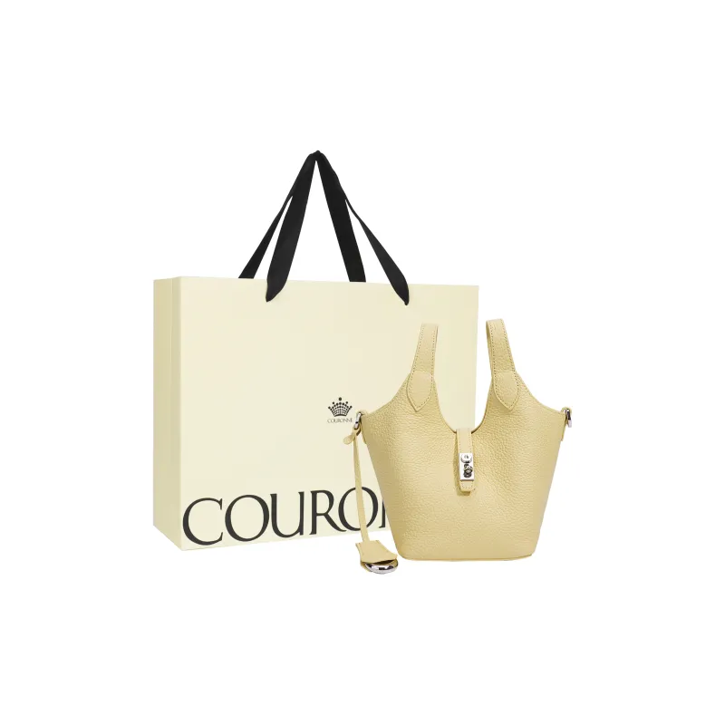 COURONNE Top Grain Cow Leather Handbag Women's Light Gray/Milkshake Pink/Black/Chick Yellow-18