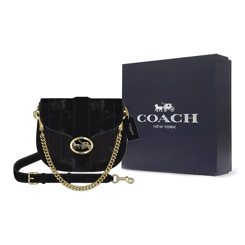 COACH Cow Leather Crossbody Bag, Shoulder Bag Trumpets Women's Black-4