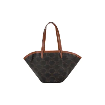 CELINE Couffin Canvas With Leather Binding Tote Bag Shopping Bag Handbag Large Size Women's Tan