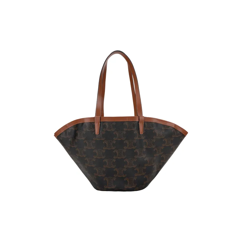 CELINE Couffin Canvas With Leather Binding Tote Bag Shopping Bag Handbag Large Size Women's Tan-0