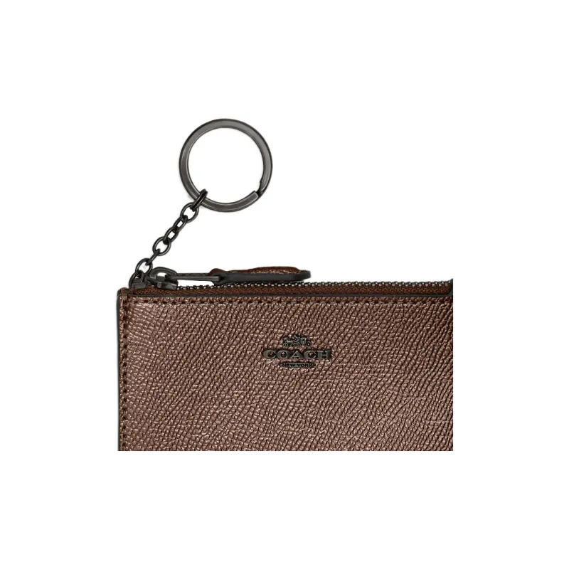 COACH Skinny Id Case Metallic Twill Leather Coin Purse, Card Holder Mini Women's Dark Brown-4