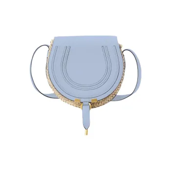 Chloe Marcie Grained Calfskin Detail Woven Bag Shoulder Bag Crossbody Bag Small Size Women's Blue