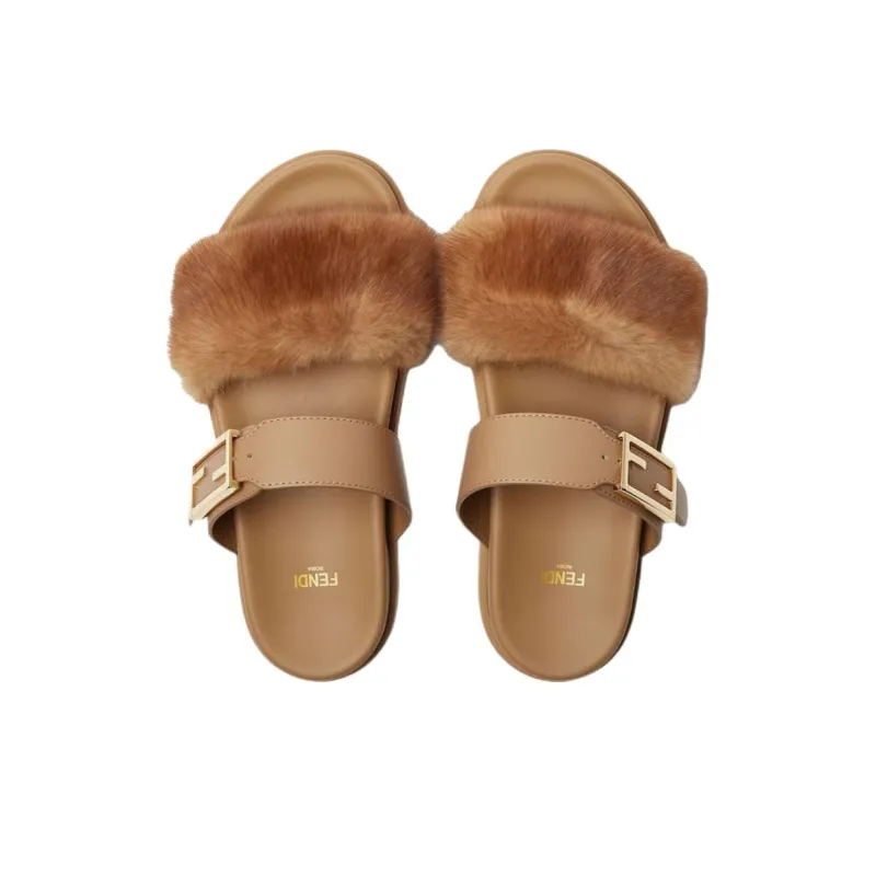 FENDI Feel Slide Slippers Women's Brown-3