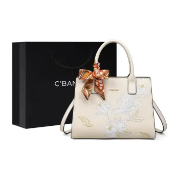 C°BANNER Cow Leather Tote Bag, Shopping Bag, Handbag Medium Size Women's Ecru