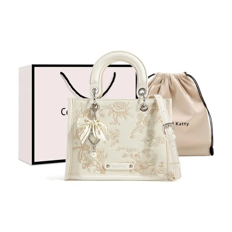 CentarlKatty PU Handbag Regular Women's Embroidery White & Gold-0