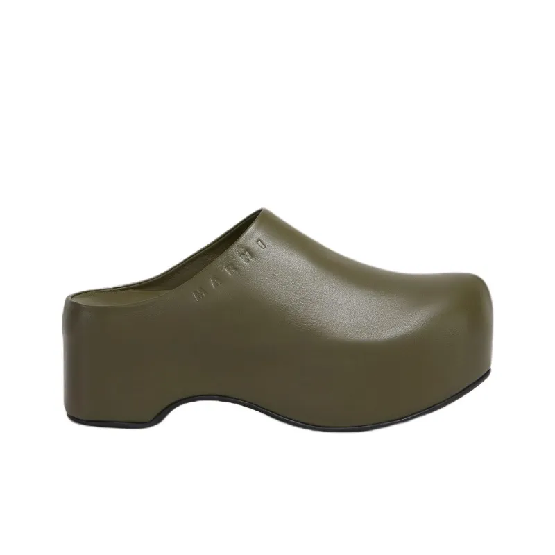 MARNI Slip Resistant Closed Toe Slippers 6.6cm Women's Dark Green-1
