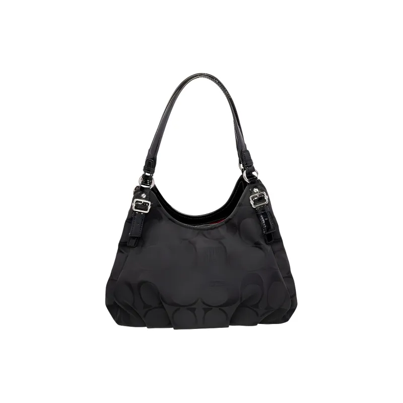 COACH Madison Signature Fabric One Shoulder Handbags Large Size Women's Silver & Black-3
