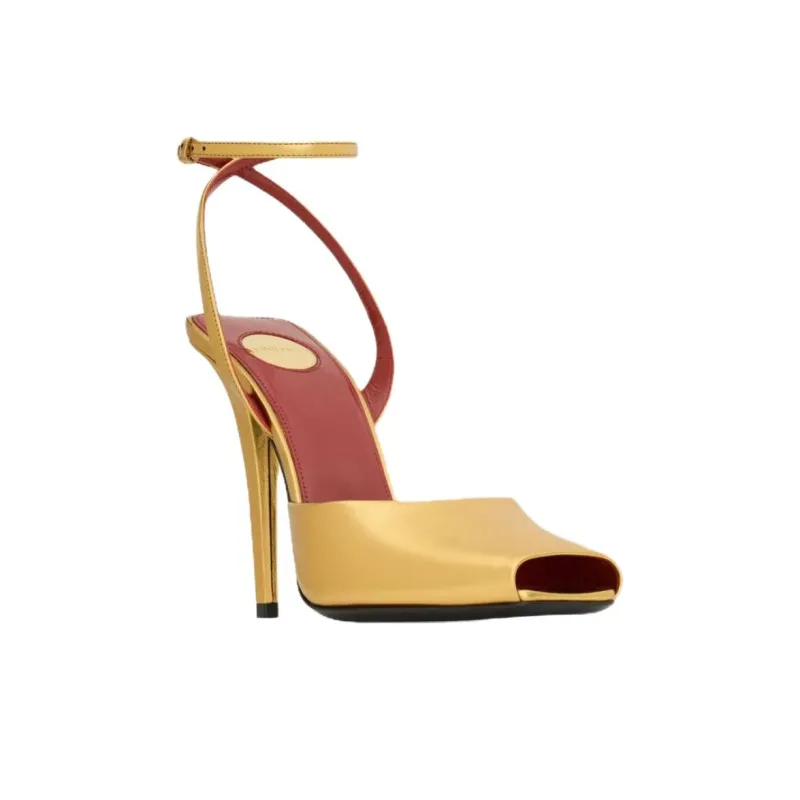 SAINT LAURENT Scandale Slim Heel High Heels 11cm Women's Gold-2