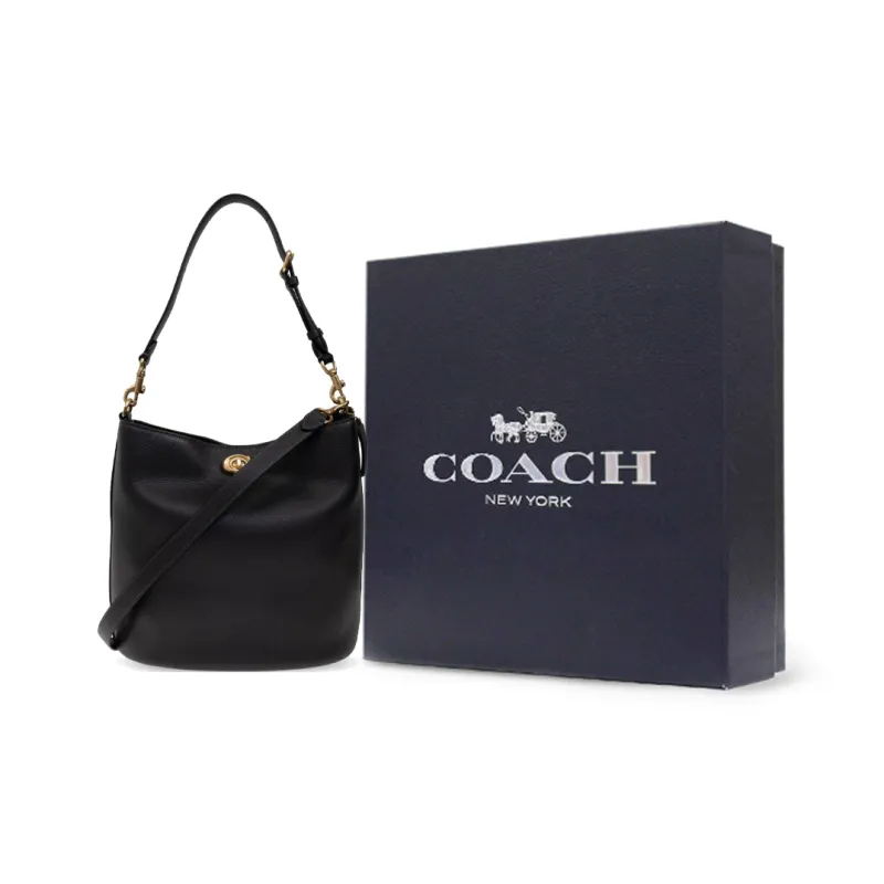 COACH Leather Bucket Bag, Shoulder Bag Medium Large Women's Black-8