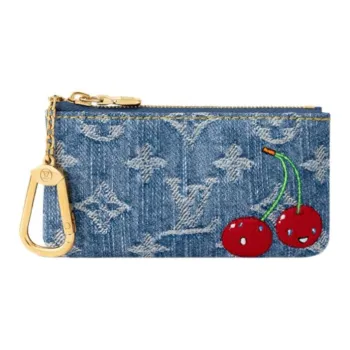 LOUIS VUITTON Takashi Murakami Collaboration Monogram Denim Fabric Key Pouch Coin Purse Trumpets Women's Blue