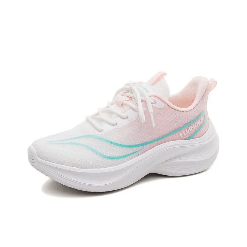 HUANQIU Shock Absorbers Slip Resistant Breathable Low Top Casual Running Shoes Women's White Pink-1
