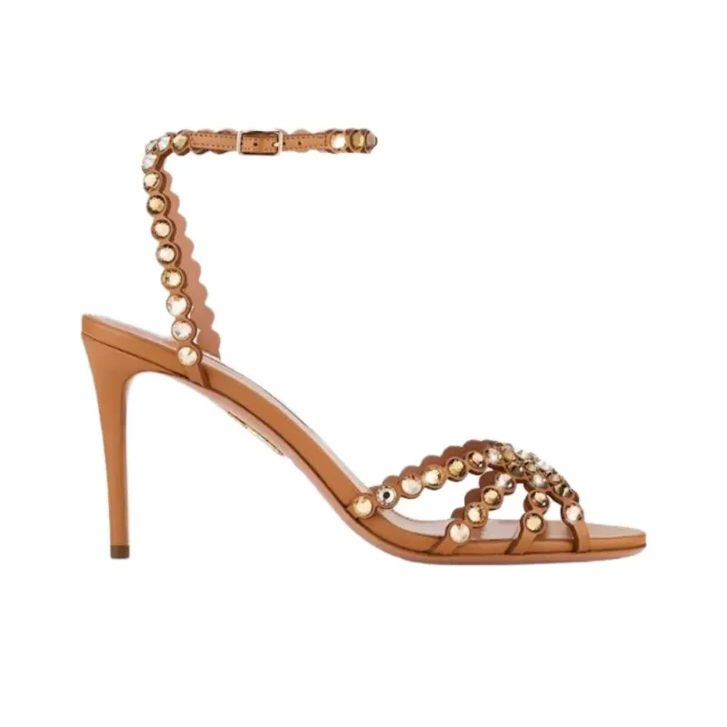 AQUAZZURA Tequila One Strap Sandals 8.5cm Women's Brown-1